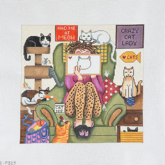 Alice Peterson Co. Gayla Elliott Stitching Girl Cat Lady Needlepoint Canvas