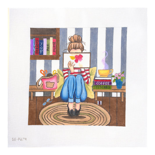 Alice Peterson Co. Gayla Elliott Stitching Girl Needlepoint Canvas