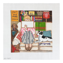 Alice Peterson Co. Gayla Elliott Stitching Girl with Dogs Needlepoint Canvas