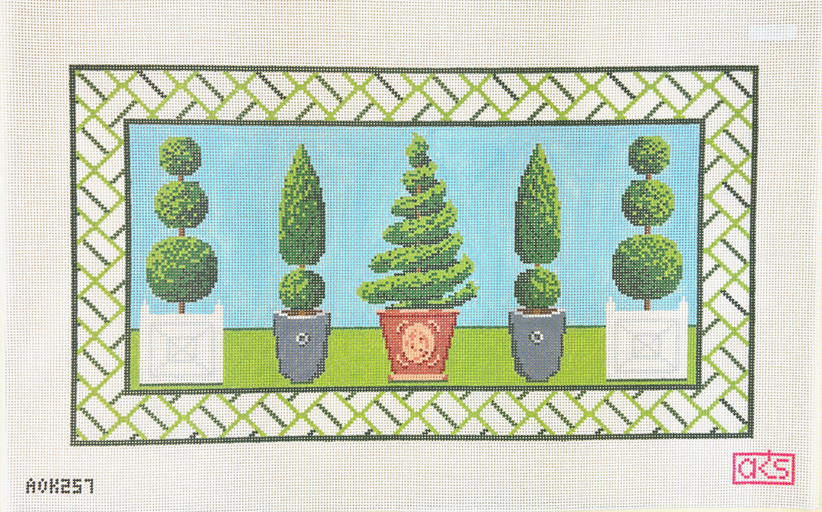 Ann Kaye Studio Topiary Bolster Pillow with Brick Border Needlepoint Canvas