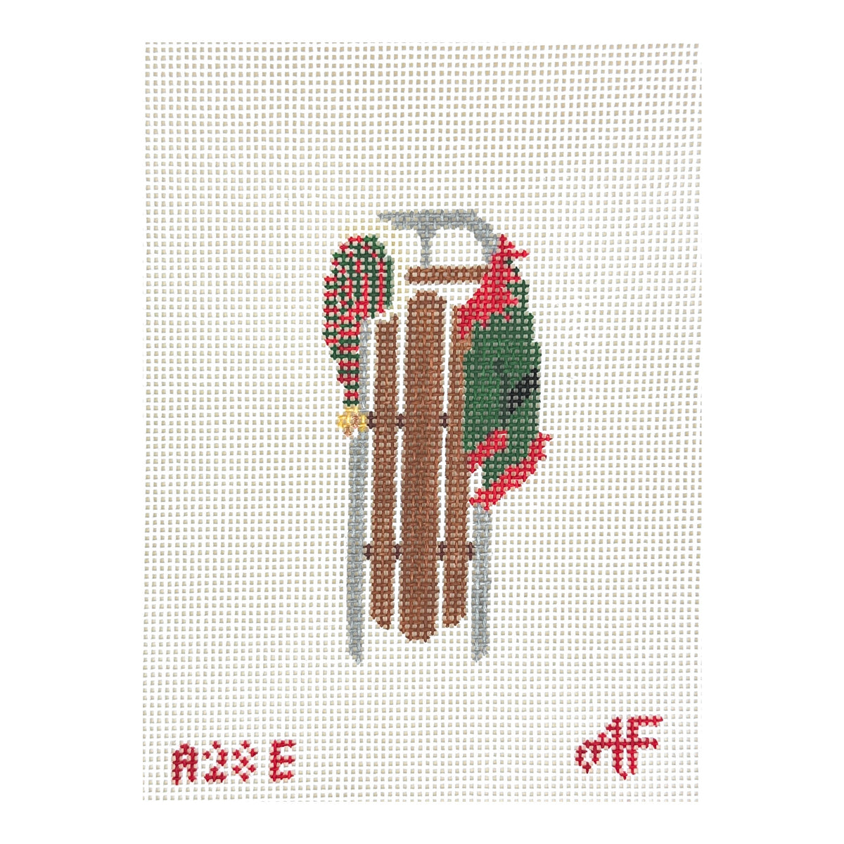 Stitch Style Anne Fisher Designs Sled with Elf Jacket and Hat Needlepoint Canvas