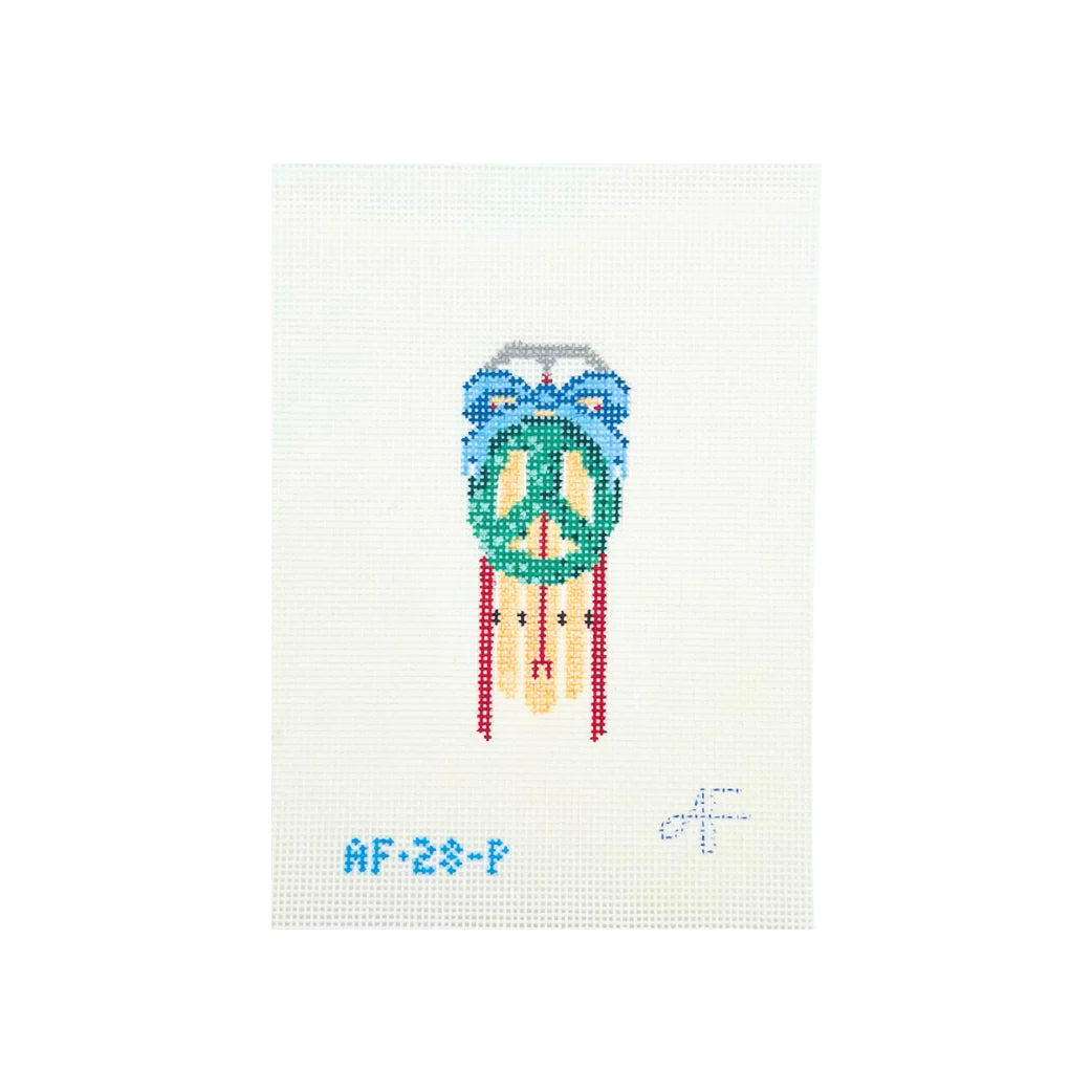 Stitch Style Anne Fisher Designs Sled with Peace Sign Wreath Needlepoint Canvas