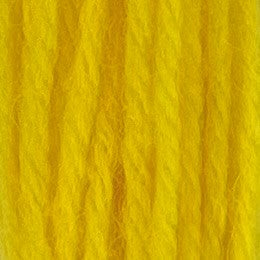Close-up of cool neon yellow crewel wool thread with a soft, fuzzy texture and tightly twisted strands.