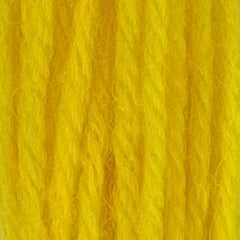 Close-up of cool neon yellow crewel wool thread with a soft, fuzzy texture and tightly twisted strands.