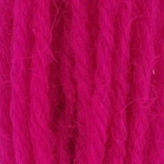 Close-up of cool neon pink tapestry wool thread with a soft, fuzzy texture and tightly twisted strands.