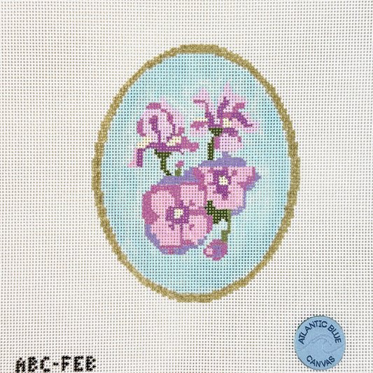 Atlantic Blue Canvas Birth Flowers February Needlepoint Canvas