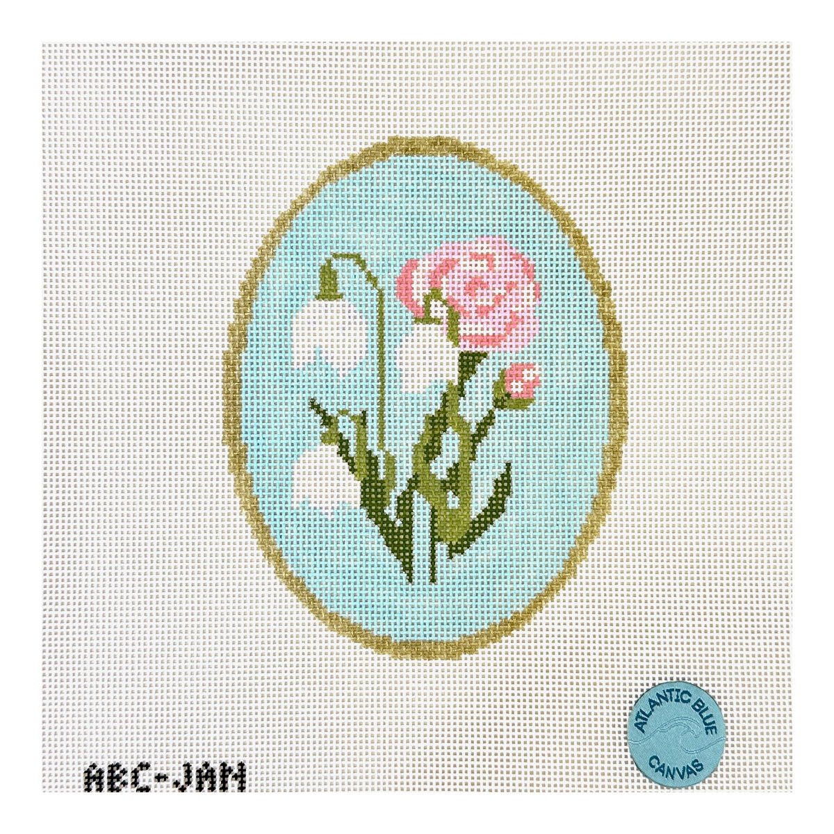 Atlantic Blue Canvas Birth Flowers January Needlepoint Canvas