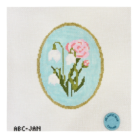 Atlantic Blue Canvas Birth Flowers January Needlepoint Canvas