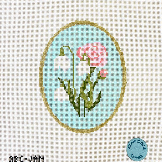 Atlantic Blue Canvas Birth Flowers January Needlepoint Canvas