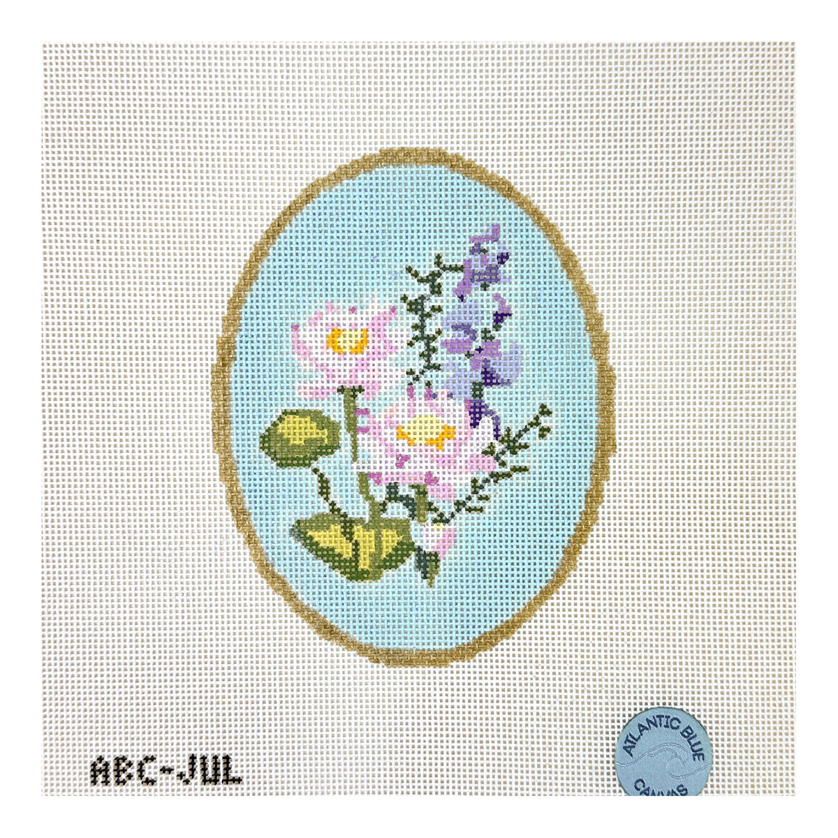 Atlantic Blue Canvas Birth Flowers July Needlepoint Canvas