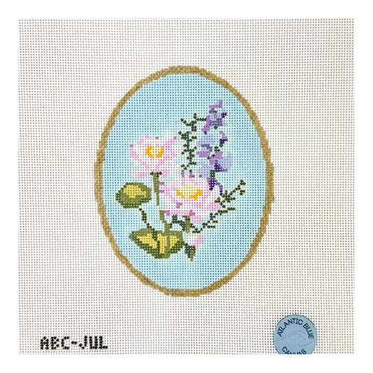 Atlantic Blue Canvas Birth Flowers July Needlepoint Canvas