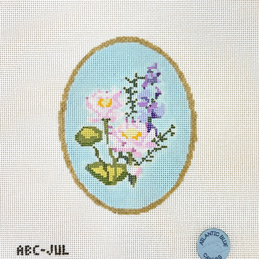 Atlantic Blue Canvas Birth Flowers July Needlepoint Canvas