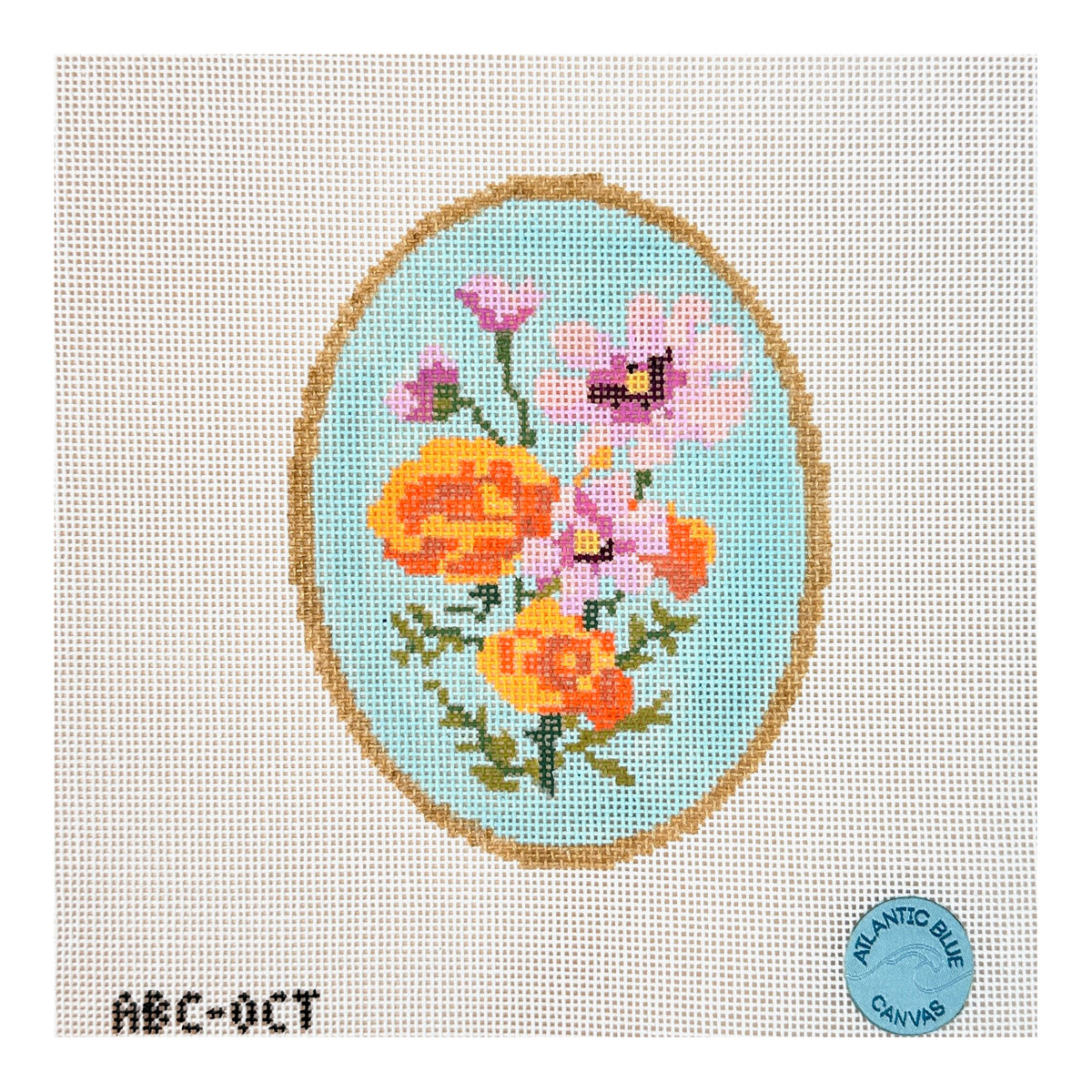 Atlantic Blue Canvas Birth Flowers October Needlepoint Canvas