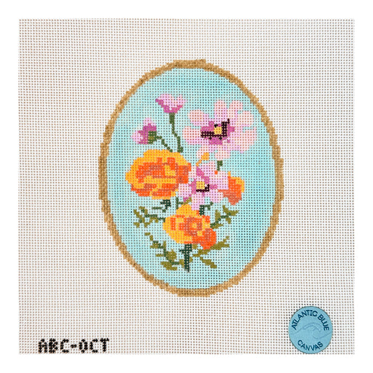Atlantic Blue Canvas Birth Flowers October Needlepoint Canvas
