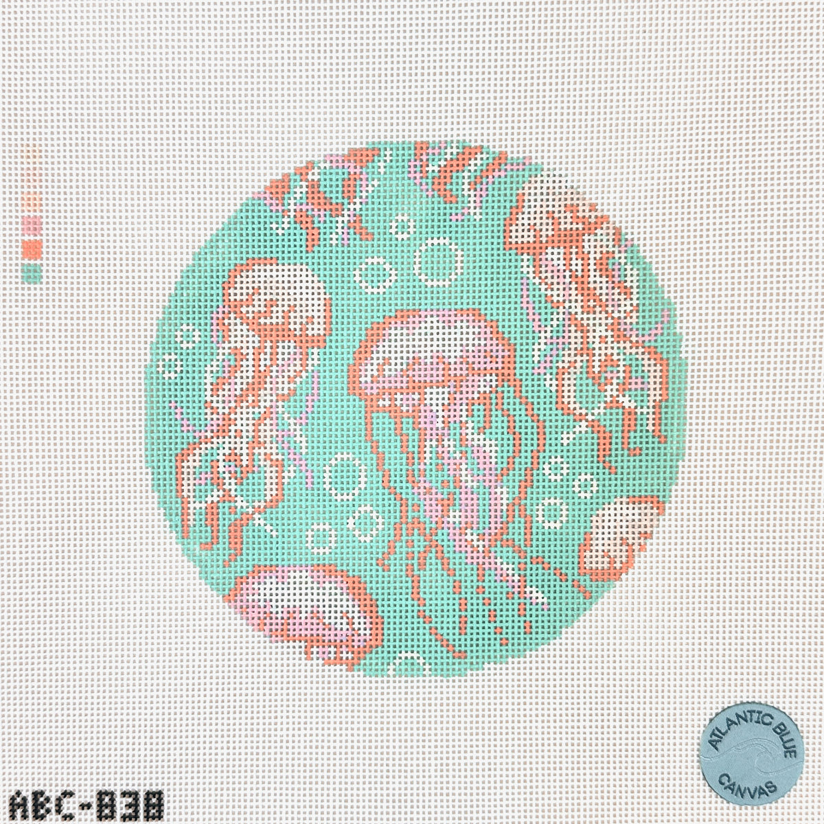 Atlantic Blue Canvas Jellyfish Round Needlepoint Canvas - Blue