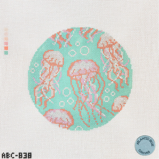 Atlantic Blue Canvas Jellyfish Round Needlepoint Canvas - Blue