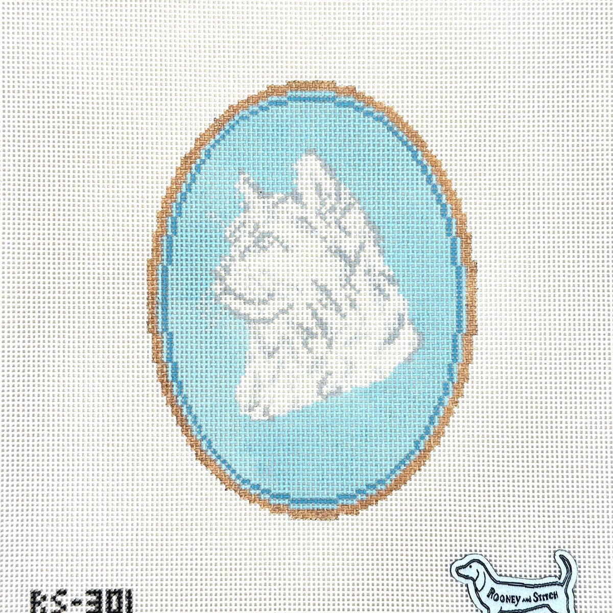 Atlantic Blue Canvas Rooney and Stitch Cat Cameo Needlepoint Canvas - Long Haired