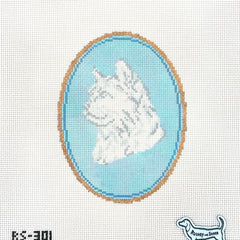 Atlantic Blue Canvas Rooney and Stitch Cat Cameo Needlepoint Canvas - Long Haired