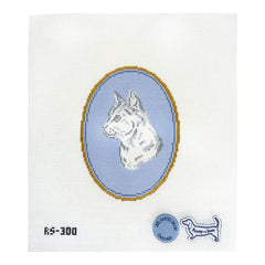 Atlantic Blue Canvas Rooney and Stitch Cat Cameo Needlepoint Canvas - Short Haired