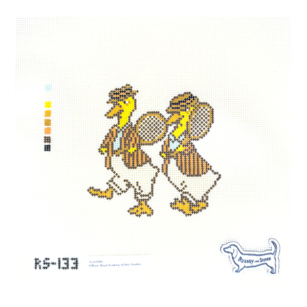 Atlantic Blue Canvas Rooney and Stitch Cecil Aldin Tennis Ducks Needlepoint Canvas - Small