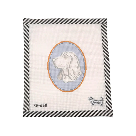 Atlantic Blue Canvas Rooney and Stitch Dog Cameo Needlepoint Canvas - Bassett Hound
