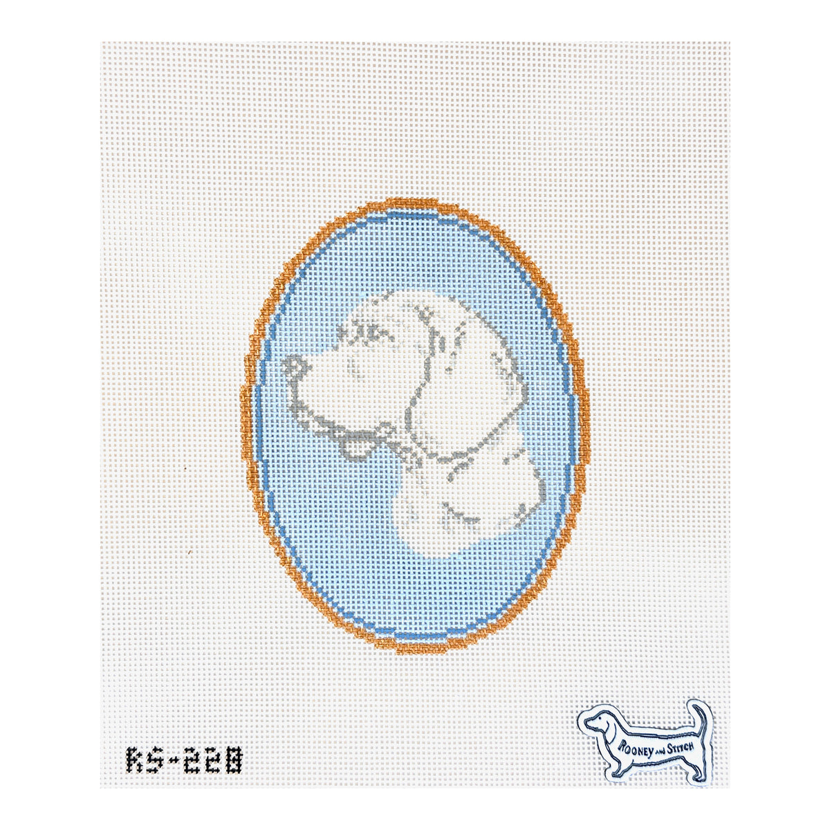 Atlantic Blue Canvas Rooney and Stitch Dog Cameo Needlepoint Canvas - Beagle