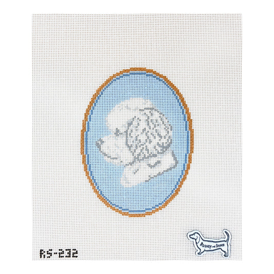 Atlantic Blue Canvas Rooney and Stitch Dog Cameo Needlepoint Canvas - Bichon