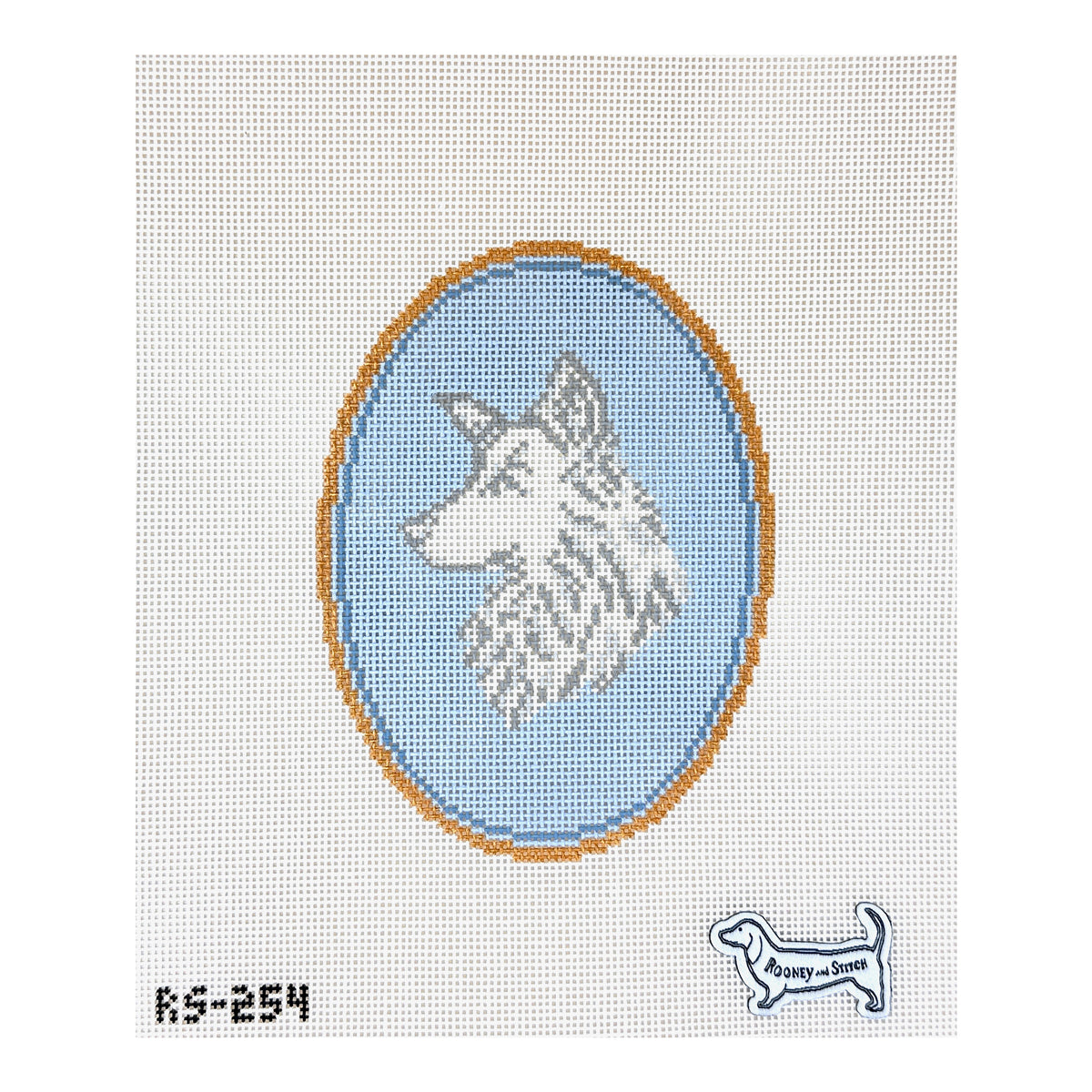 Atlantic Blue Canvas Rooney and Stitch Dog Cameo Needlepoint Canvas - Border Collie