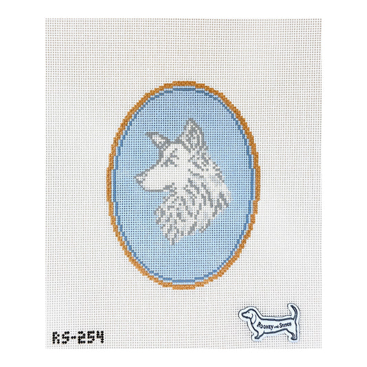 Atlantic Blue Canvas Rooney and Stitch Dog Cameo Needlepoint Canvas - Border Collie