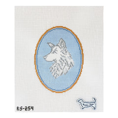 Atlantic Blue Canvas Rooney and Stitch Dog Cameo Needlepoint Canvas - Border Collie