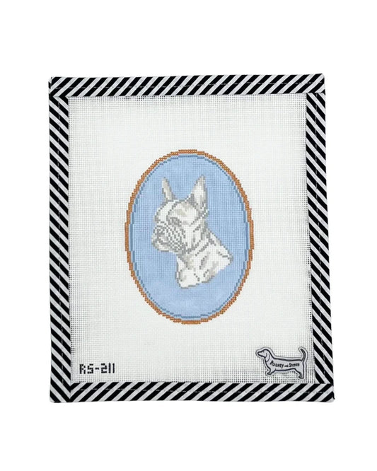 Atlantic Blue Canvas Rooney and Stitch Dog Cameo Needlepoint Canvas - Boston Terrier
