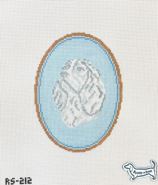 Atlantic Blue Canvas Rooney and Stitch Dog Cameo Needlepoint Canvas - Cavalier King Charles Spaniel
