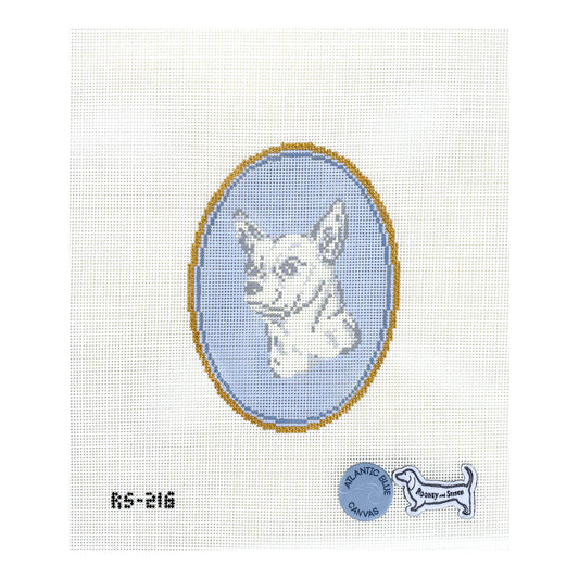 Atlantic Blue Canvas Rooney and Stitch Dog Cameo Needlepoint Canvas - Chihuahua