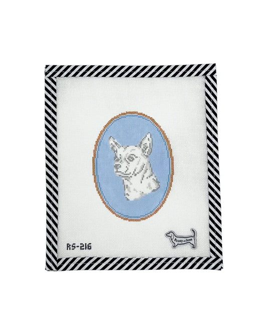 Atlantic Blue Canvas Rooney and Stitch Dog Cameo Needlepoint Canvas - Chihuahua