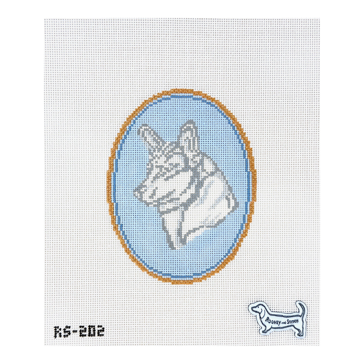 Atlantic Blue Canvas Rooney and Stitch Dog Cameo Needlepoint Canvas - Corgi