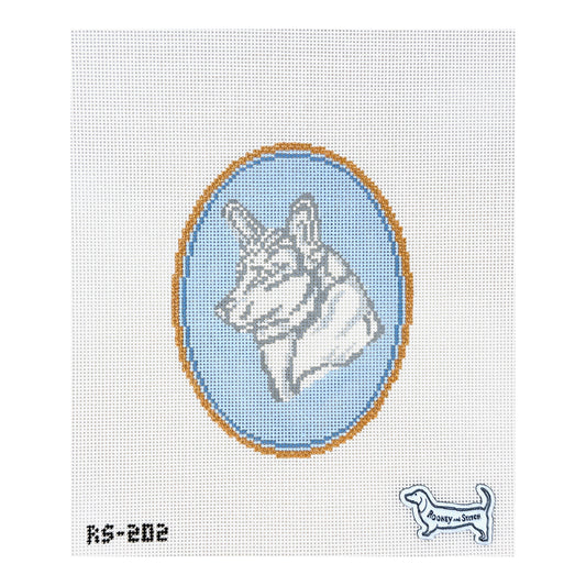 Atlantic Blue Canvas Rooney and Stitch Dog Cameo Needlepoint Canvas - Corgi