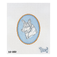 Atlantic Blue Canvas Rooney and Stitch Dog Cameo Needlepoint Canvas - Corgi
