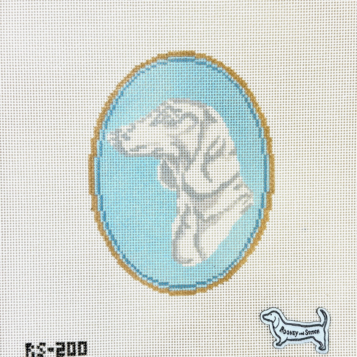 Atlantic Blue Canvas Rooney and Stitch Dog Cameo Needlepoint Canvas - Dachshund