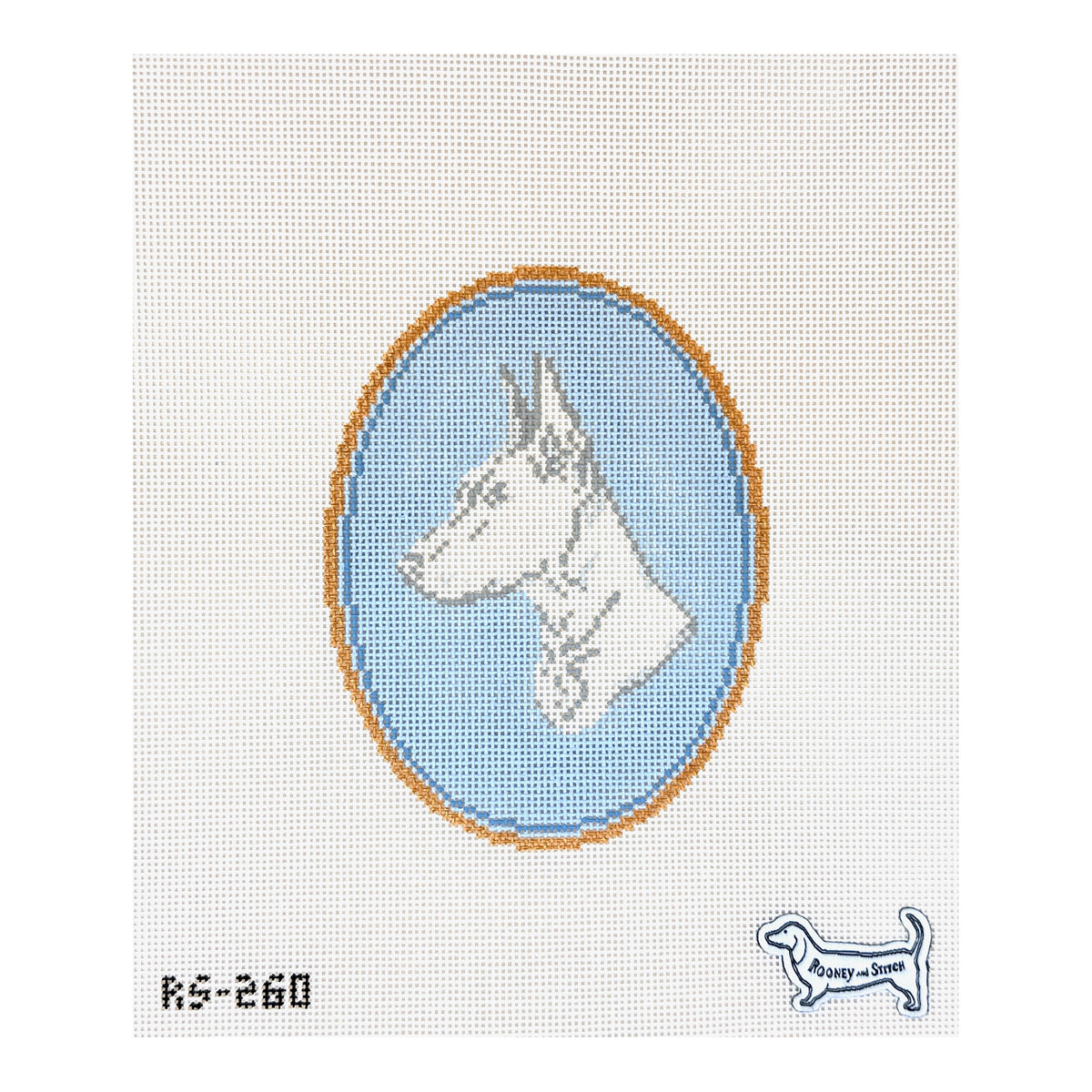 Atlantic Blue Canvas Rooney and Stitch Dog Cameo Needlepoint Canvas - Doberman
