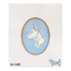 Atlantic Blue Canvas Rooney and Stitch Dog Cameo Needlepoint Canvas - Doberman