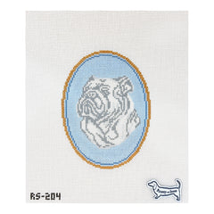 Atlantic Blue Canvas Rooney and Stitch Dog Cameo Needlepoint Canvas - English Bulldog