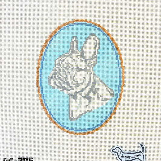Atlantic Blue Canvas Rooney and Stitch Dog Cameo Needlepoint Canvas - French Bulldog