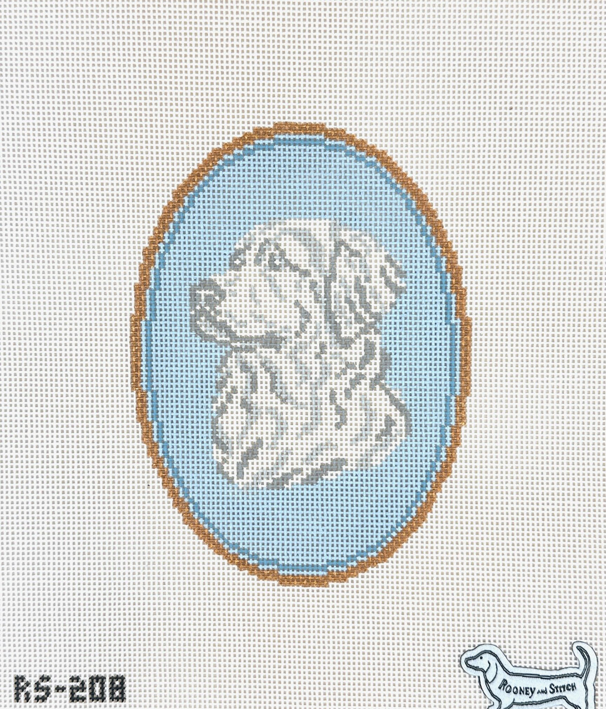 Atlantic Blue Canvas Rooney and Stitch Dog Cameo Needlepoint Canvas - Golden Retriever