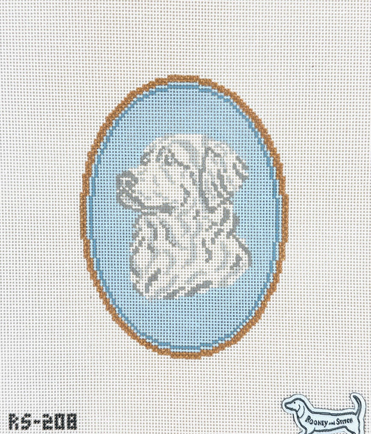 Atlantic Blue Canvas Rooney and Stitch Dog Cameo Needlepoint Canvas - Golden Retriever