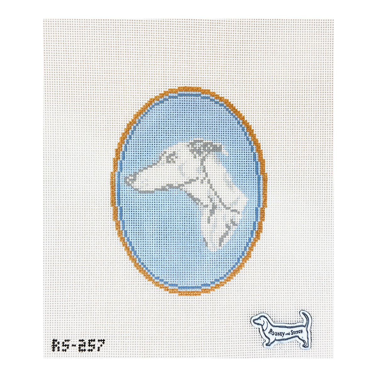 Atlantic Blue Canvas Rooney and Stitch Dog Cameo Needlepoint Canvas - Greyhound