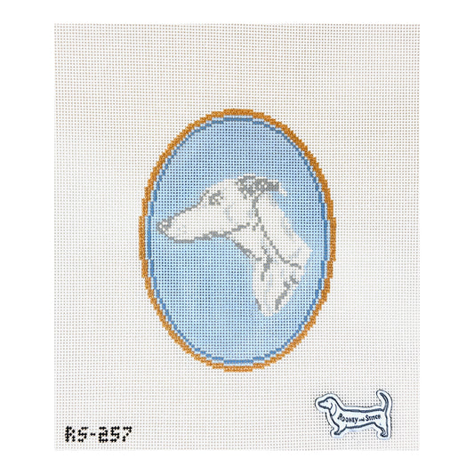 Atlantic Blue Canvas Rooney and Stitch Dog Cameo Needlepoint Canvas - Greyhound