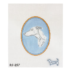 Atlantic Blue Canvas Rooney and Stitch Dog Cameo Needlepoint Canvas - Greyhound