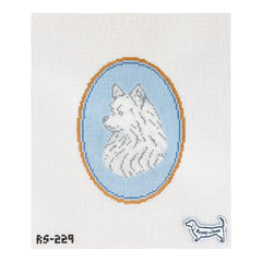 Atlantic Blue Canvas Rooney and Stitch Dog Cameo Needlepoint Canvas - Pomeranian