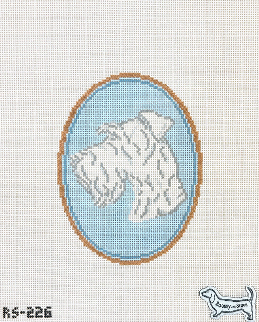 Atlantic Blue Canvas Rooney and Stitch Dog Cameo Needlepoint Canvas - Schnauzer