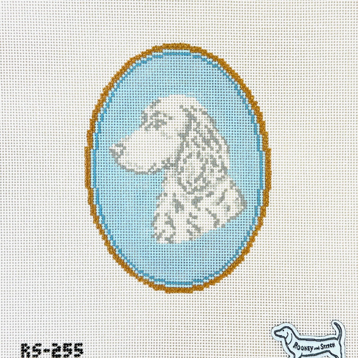 Atlantic Blue Canvas Rooney and Stitch Dog Cameo Needlepoint Canvas - Setter